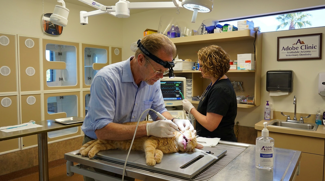 Cat getting teeth cleaned at Adobe Vet in Scottsdale