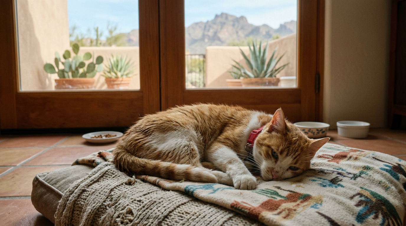 Sick cat in Scottsdale resting indoors